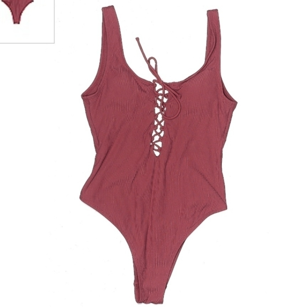 Xhilaration Mauve Pink Lace Up Bodysuit Women's Small S Sleeveless Straps EUC